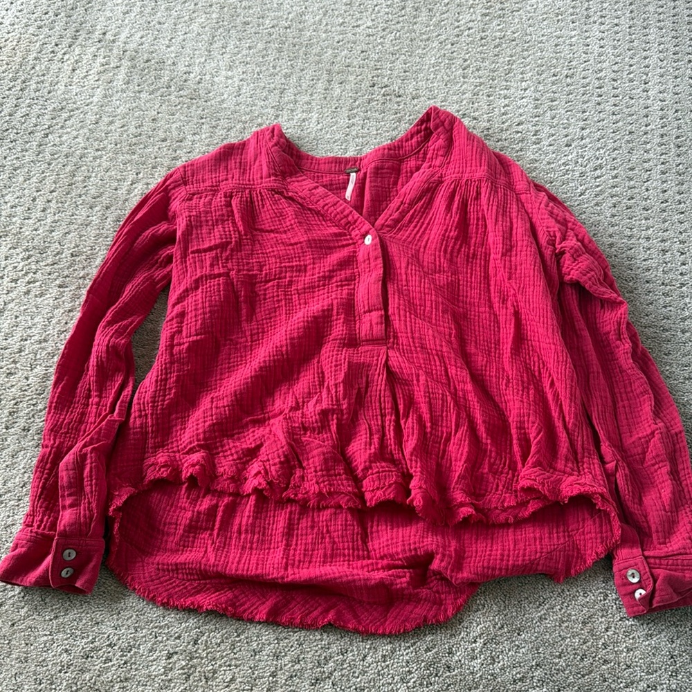 Free People long sleeveve oversized v-neck shirt
